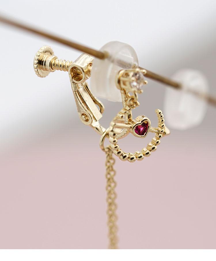 Cupid's Arrow Chic red love pearl long tassel earrings ear clip no ear hole girl - dianjiang-