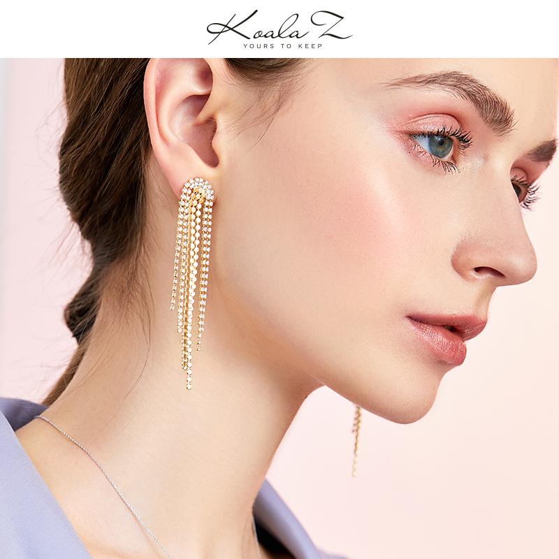 Glittering and luxurious multi-layer dinner style with diamond metal tassel long earrings and ear clips without earholes, female exaggeration in Europe and America - dianjiang-