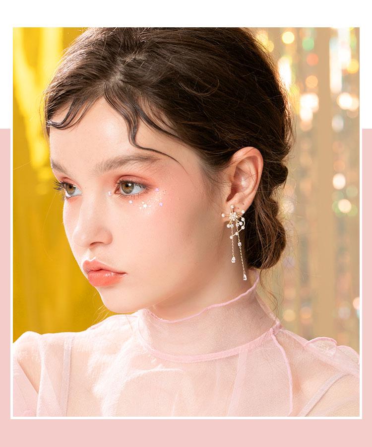 Original design Heavy Industries Windmill fringed pearl earrings ear clip earless women's high sense round face - dianjiang-