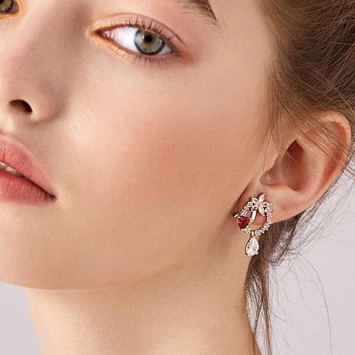 Fresh and elegant ultra-fairy ring wreath water drop earrings earless hole female Japanese Korean net red - dianjiang-