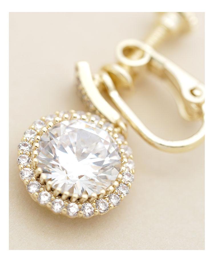 Classic commuter shining gem round diamond earrings earrings earrings earrings clip earless women's daily boutique in Europe and America - dianjiang-