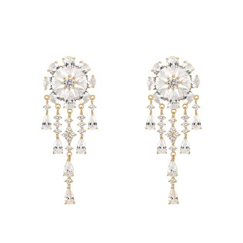 Heavy Industry Hand for 5A Zirconium Smart waterfall flower crystal tassel earrings painless earless clip girl - dianjiang-
