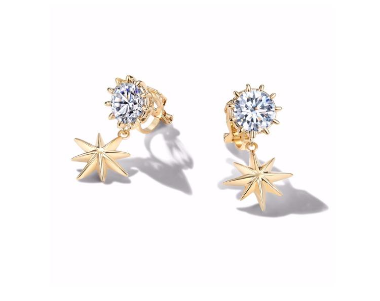 Stars, beautiful diamonds, fresh temperament in Europe and America, stars, earrings, small earnails, ear clips, no earholes, female Japanese and Korean girls - dianjiang-