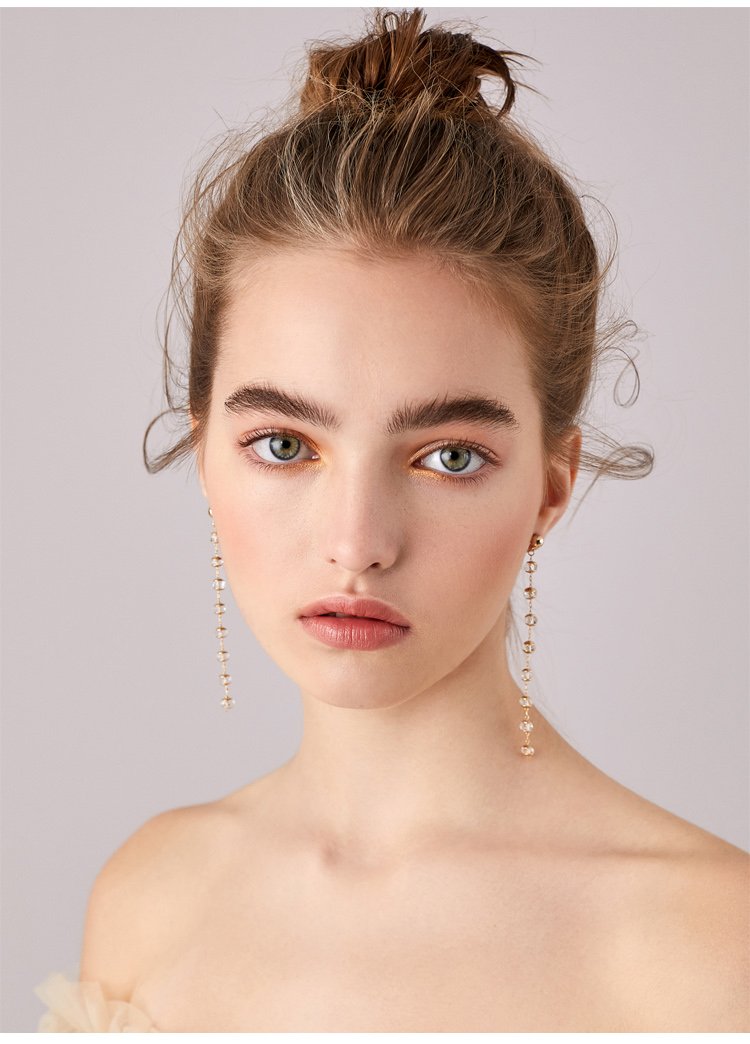 Clearance of the original 49.9 non-refundable lint-free bag long crystal beads tassel earrings ear clip - dianjiang-