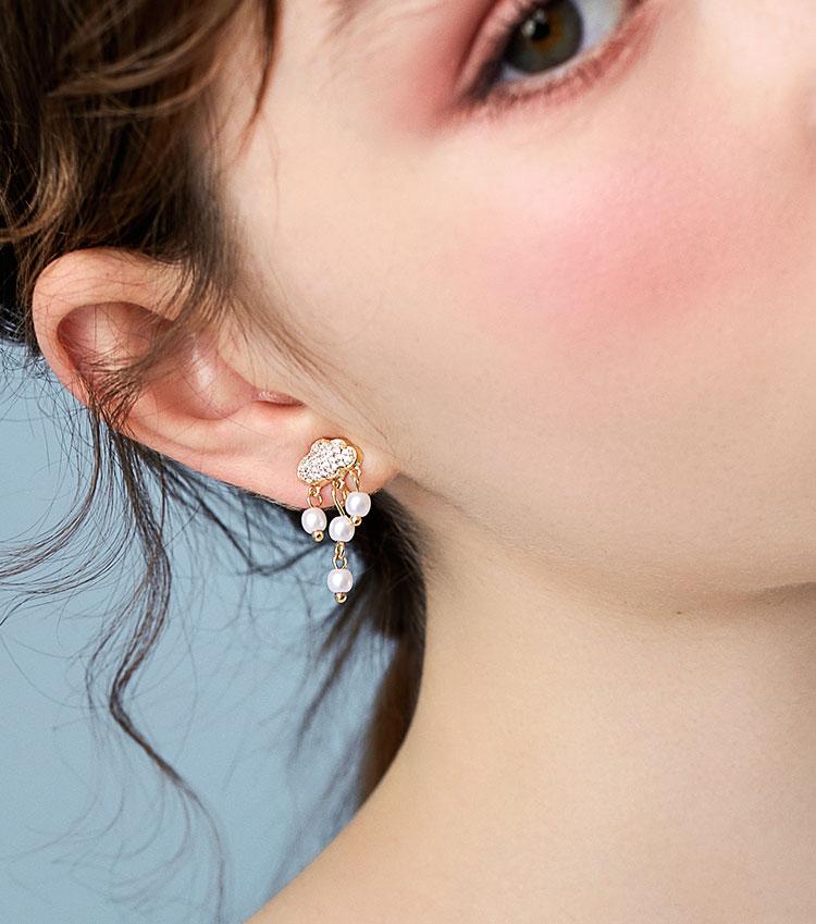 Japanese boutique cute flash diamond cloud pearl raindrop earrings earrings ear clip earless female ins fairy South Korea - dianjiang-