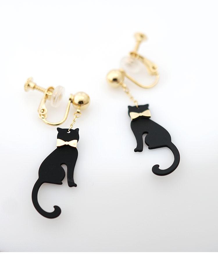 Personalized design sense Japanese order mysterious black cat elves earrings earrings without earholes earclip cute girl - dianjiang-