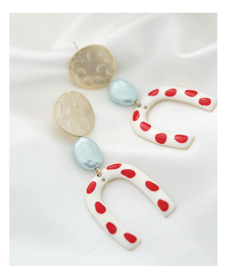 Modern retro harbor style! Hong Kong taste wave point U-shaped red glaze earrings earrings without ear holes - dianjiang-