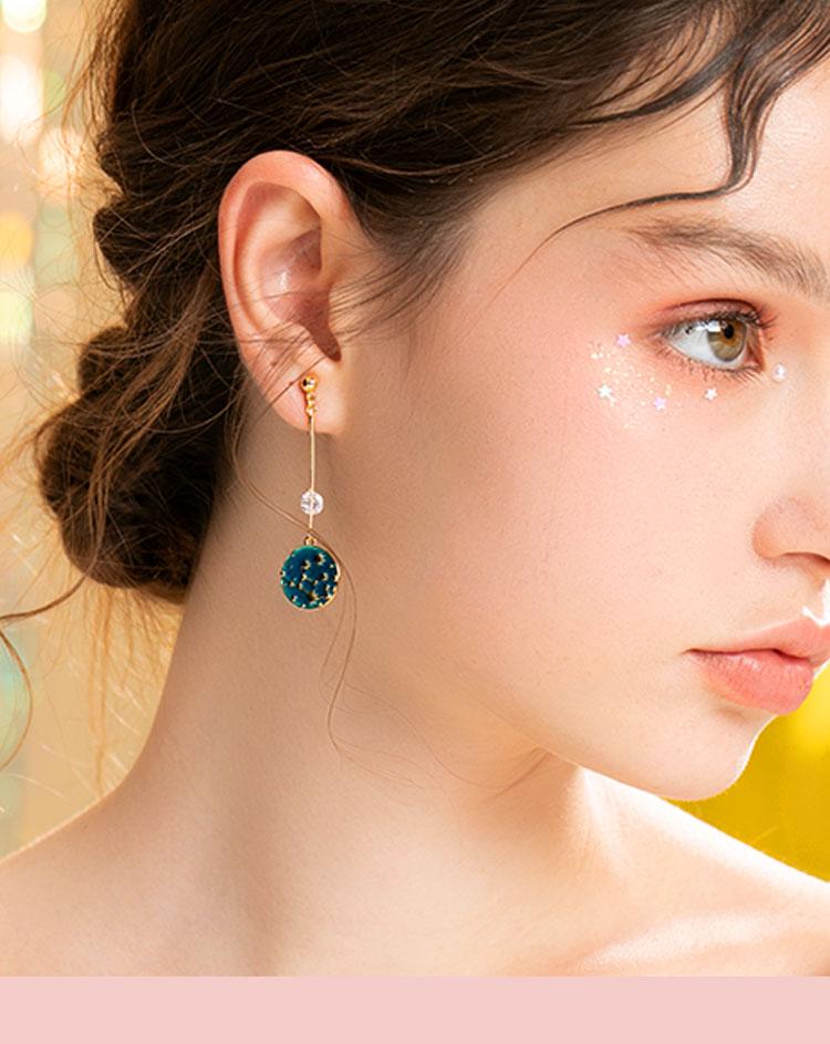 Japanese hand new Van Gogh starry blue drop glazed disc star star earrings earrings ear nail female earless hole - dianjiang-