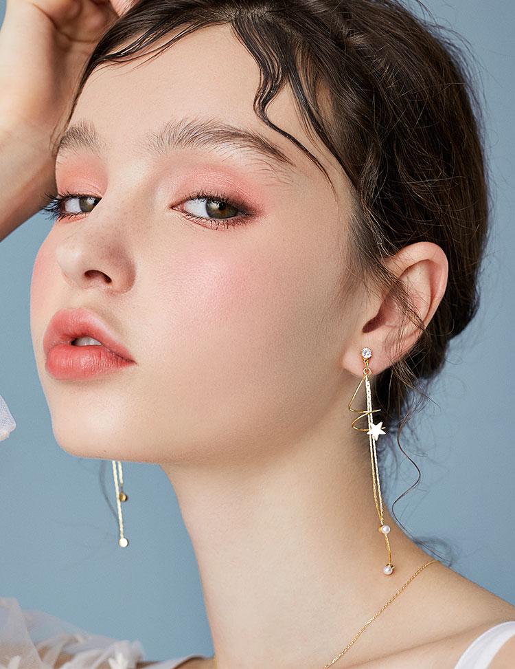 Round face slimming simple metal spiral curve stars double tassel earrings ear clip without ear hole female - dianjiang-