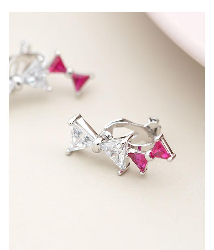 Vigorous aging, thin, delicate, red splicing, bow earrings, ear clip, no ear hole, Korean Japanese girl heart - dianjiang-