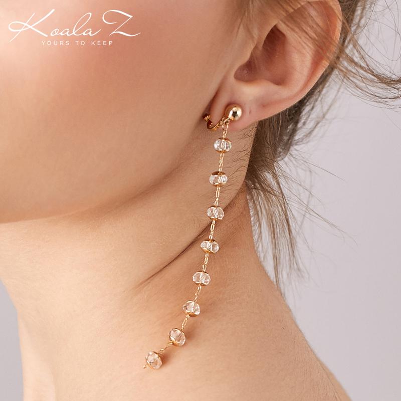 Clearance of the original 49.9 non-refundable lint-free bag long crystal beads tassel earrings ear clip - dianjiang-