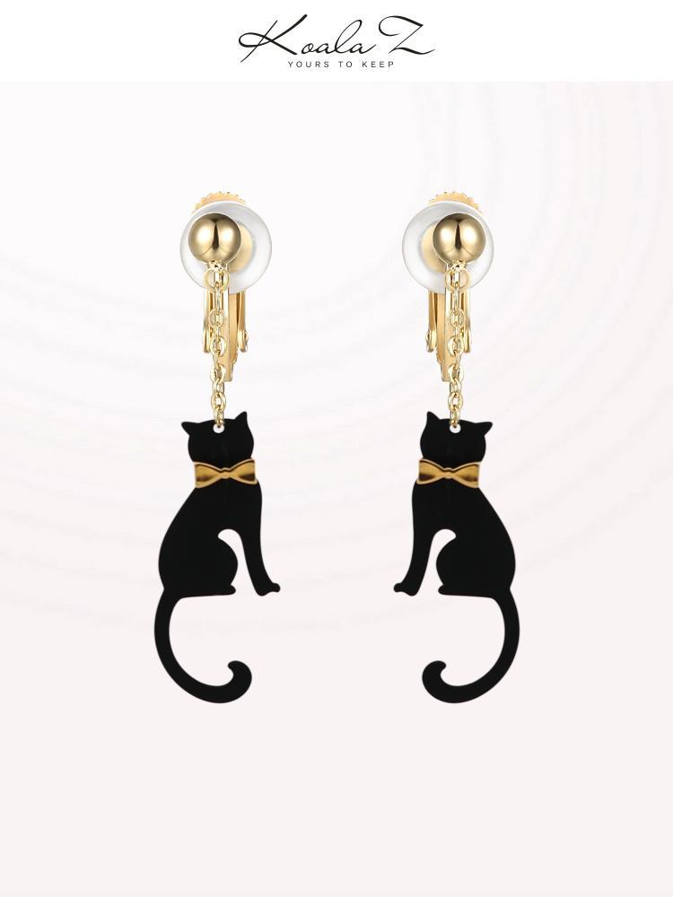 Personality Design Japan orders Mystery black cat elf earrings earless clip girl cute - dianjiang-