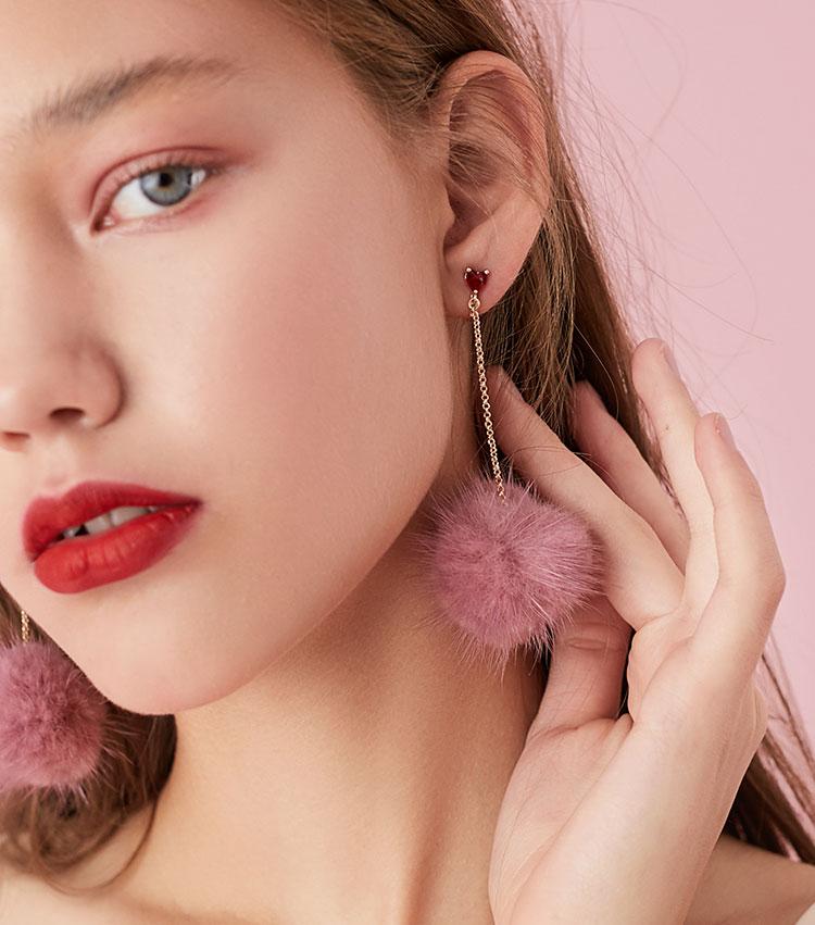 Japanese Joker slimming long mink fur ball love tassel earrings without earhole earclip female painless Joker - dianjiang-