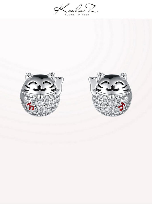 Chinese style cute Lucky Cat lucky lucky lucky lucky Earrings without earholes - dianjiang-