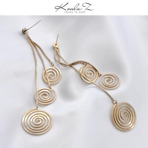 高级感气场浅钛灰金螺旋纹长款流苏耳环耳夹夹款无耳洞女大气设计 - dianjiang-