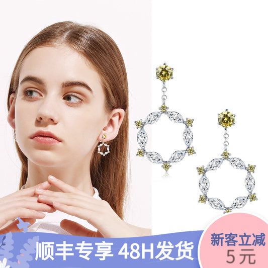 Fairy wreath European and American temperament simple crystal earrings earrings no ear hole female Korean Europe and the United States - dianjiang-