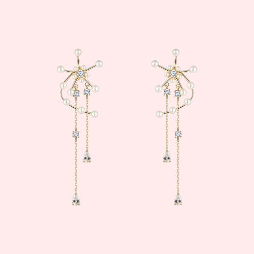 Original design heavy hand made windmill with tassel inlaid pearl earrings and ear clip without ear hole, female advanced round face - dianjiang-