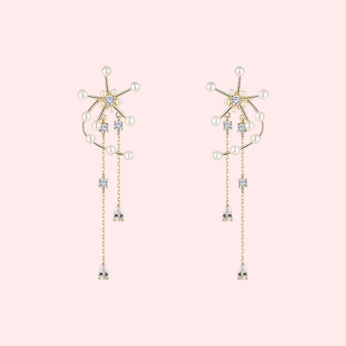 Original design Heavy Industries Windmill fringed pearl earrings ear clip earless women's high sense round face - dianjiang-