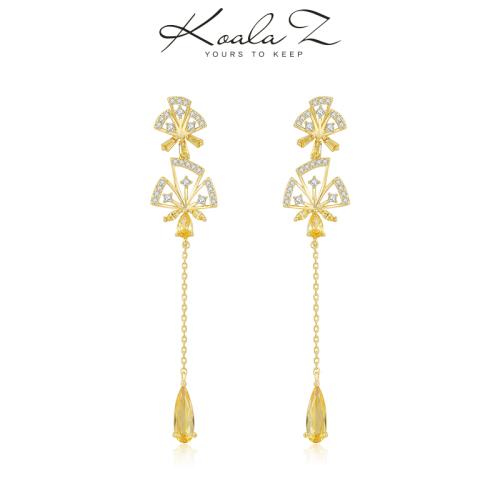 超仙女重工手作不对称镂空镶黄钻流苏水滴花朵耳环耳夹无耳洞女 - dianjiang-