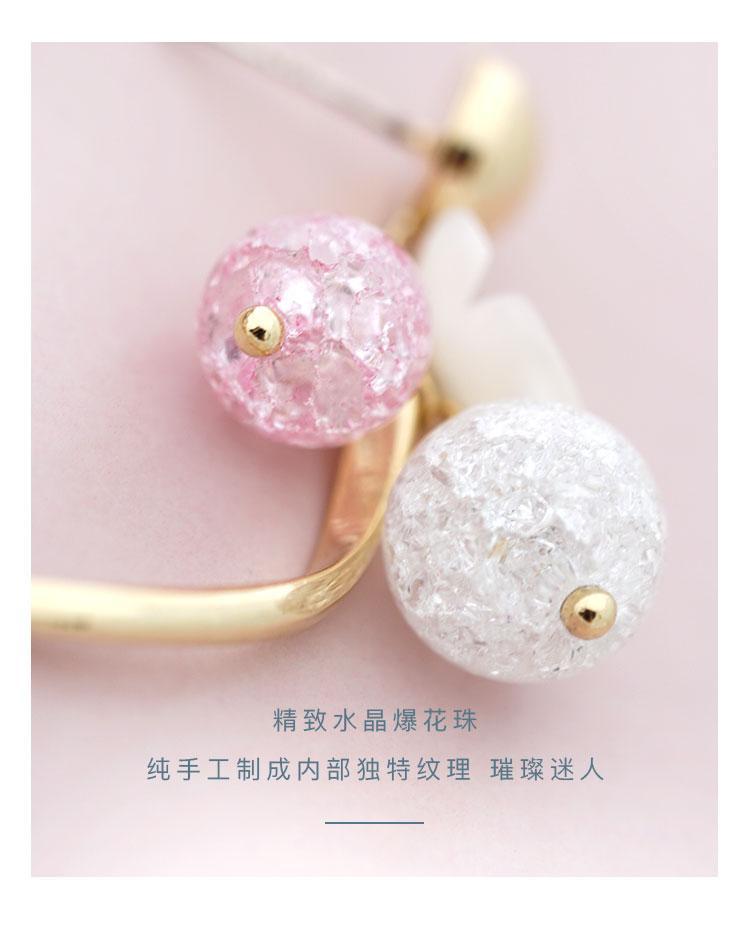 High grade natural shell, pink crystal, popping flower, curved earring, no earhole, no pain, ear clip, female Japan - dianjiang-