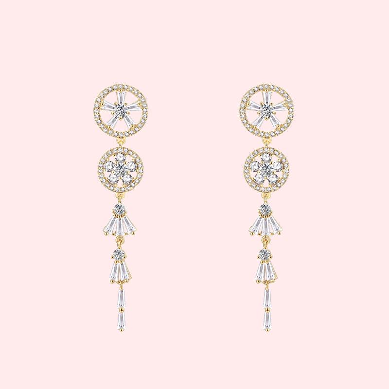 Round-set zircon hollowed-out skirt pendulum tassel earrings painless earless ear clip daily - dianjiang-