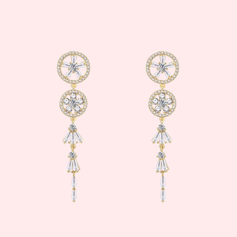 Round-set zircon hollowed-out skirt pendulum tassel earrings painless earless ear clip daily - dianjiang-