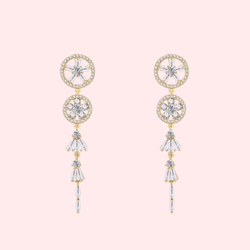 Round-set zircon hollowed-out skirt pendulum tassel earrings painless earless ear clip daily - dianjiang-