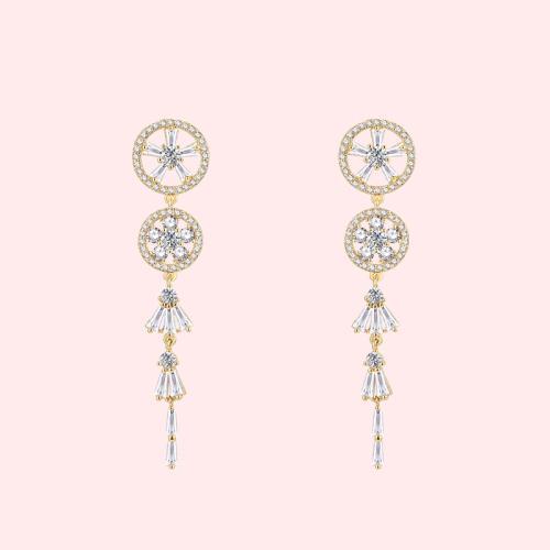 圆形镶嵌锆石镂空裙摆流苏耳钉耳环无痛无耳洞耳夹日常 - dianjiang-