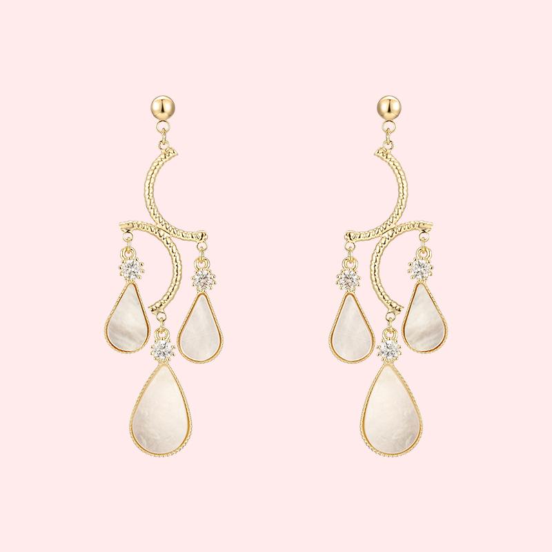 Advanced French style natural shell design Bohemian drops elegant temperament earrings without ear clip - dianjiang-