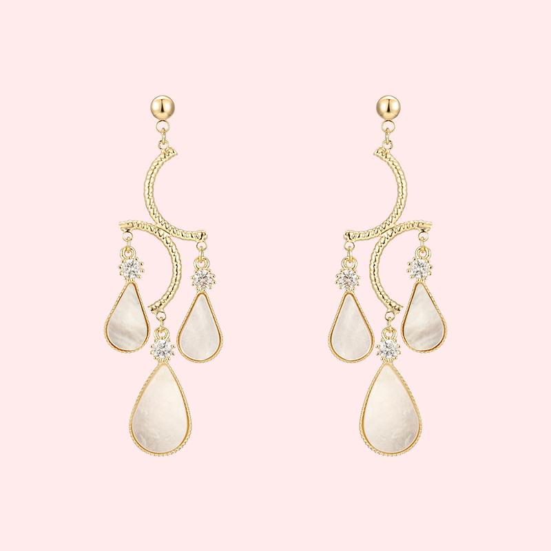 Advanced French style natural shell design Bohemian drops elegant temperament earrings without ear clip - dianjiang-