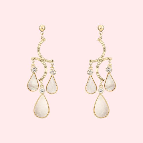 Advanced French style natural shell design Bohemian drops elegant temperament earrings without ear clip - dianjiang-