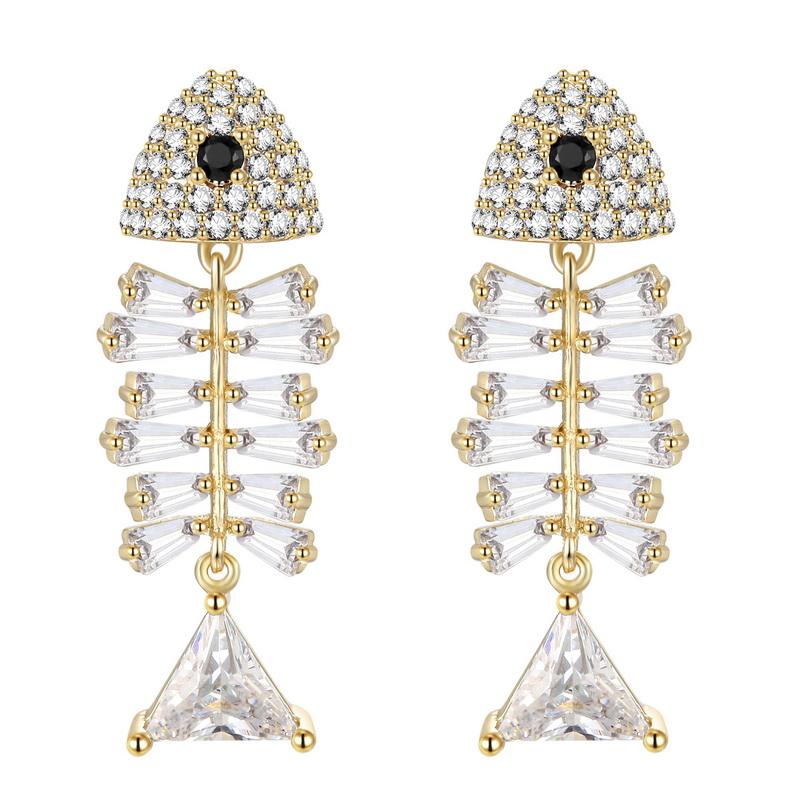 Boutique handmade Twinkle crystal fishbone personality earrings ear clip earless female Japanese miniature - dianjiang-