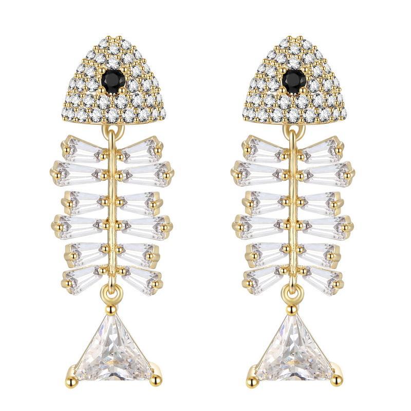 Boutique handmade Twinkle crystal fishbone personality earrings ear clip earless female Japanese miniature - dianjiang-
