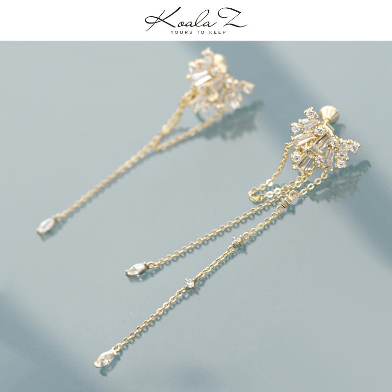 Personalized niche design asymmetric crystal tassel long earrings earrings without ear holes earclip daily versatility - dianjiang-