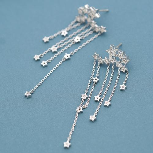 高级质感星辰流星星星瀑布长款流苏多坠耳环耳夹无耳洞女超仙女 - dianjiang-