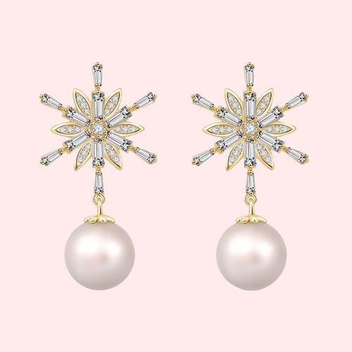 High grade cold wind flash drill boutique snowflake imitation pearl earrings ear clip earless female super immortal painless Japan - dianjiang-