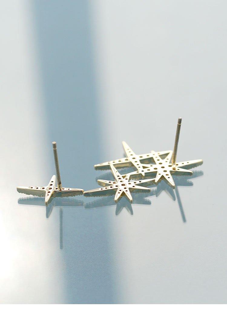 Cold tie gas asymmetrical gold stitching zircon star stud earrings painless earless ear clip daily - dianjiang-