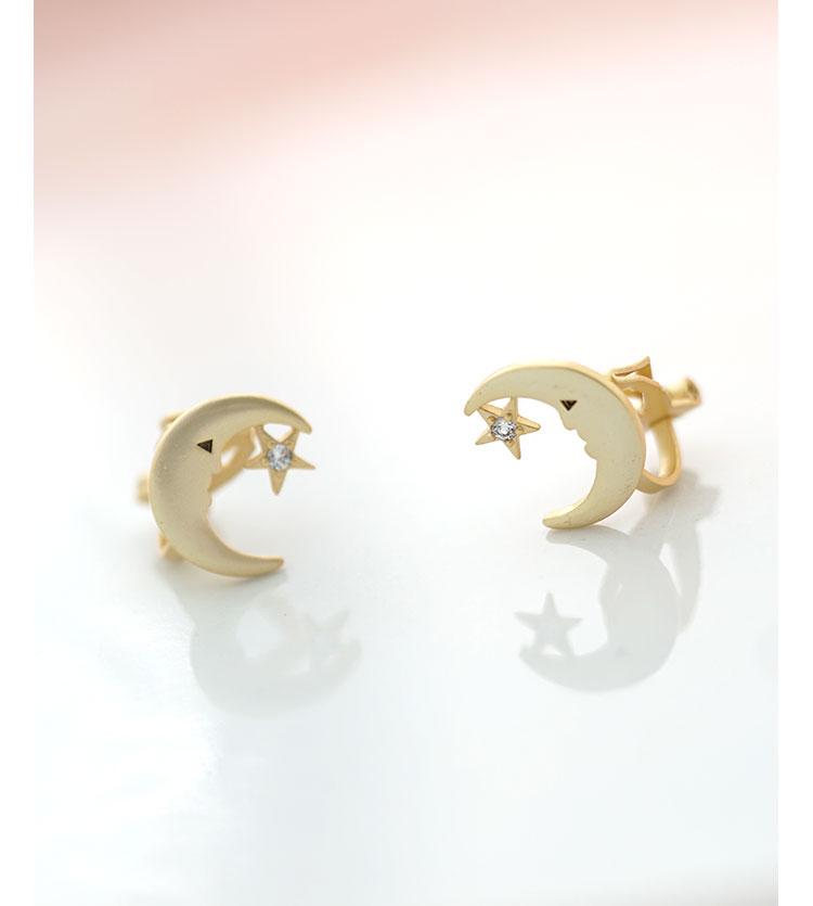 Minimalist design fantasy world golden sanding star moon diamond studded ears painless earless clip - dianjiang-