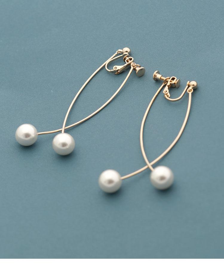 Simple curve pearl earrings and ear clip with no ear hole before and after Japanese style versatile girl temperament spiral simple cold wind - dianjiang-