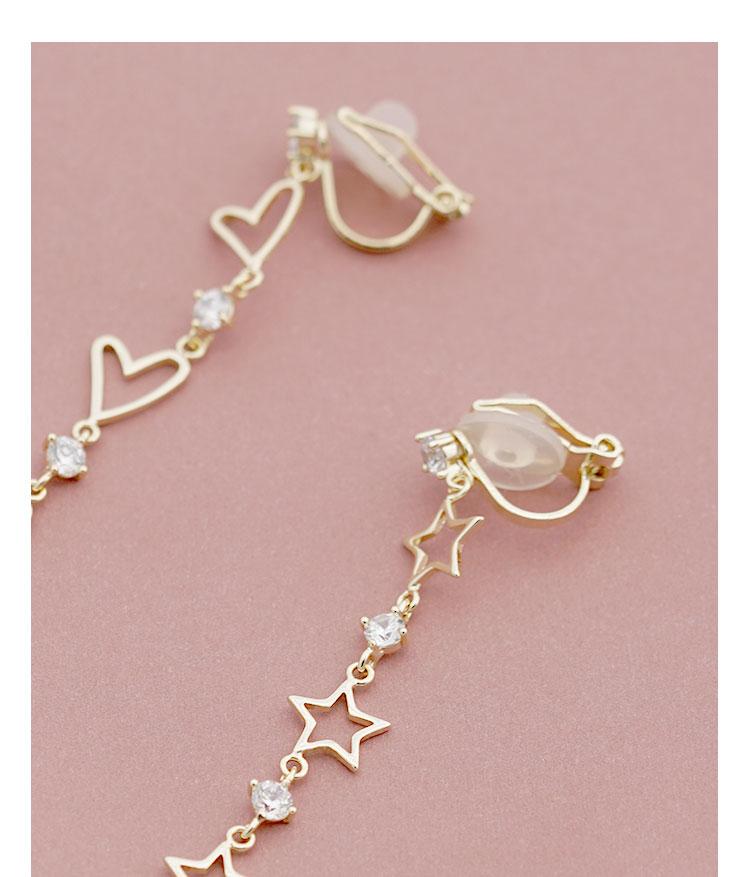 Fine point inlay welding process! Asymmetric love Star Long tassel earring with no ear hole and clip girl temperament - dianjiang-