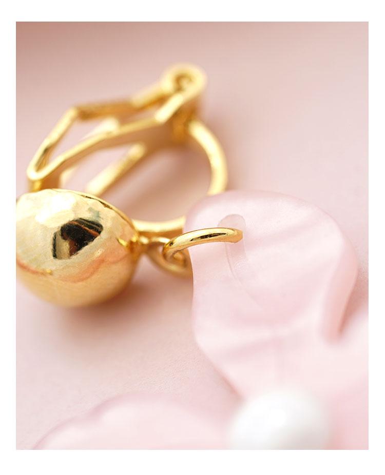 Japanese age reduction new pink Acrylic flower ceramic bead earring earrings no ear hole women hundred plated real gold - dianjiang-