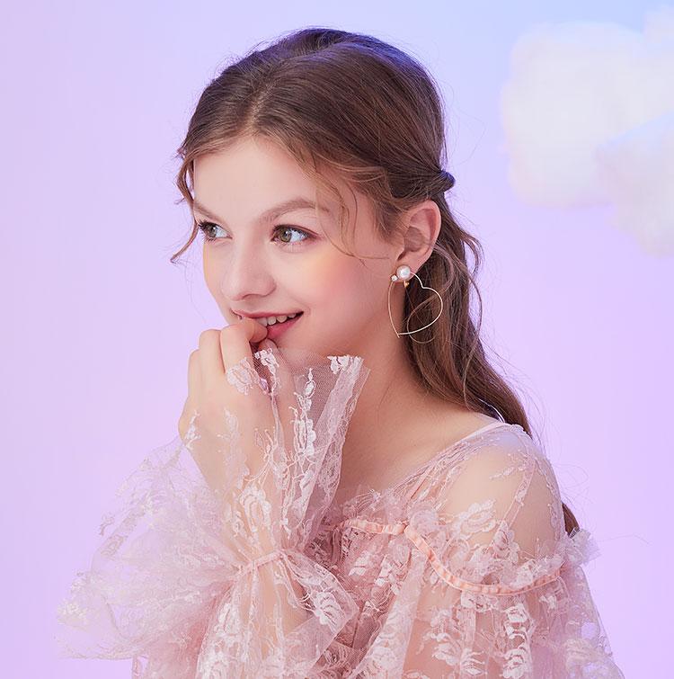 Japanese order sweet love type metal coil cotton pearl inlaid Zircon Earrings painless ear hole free clip - dianjiang-