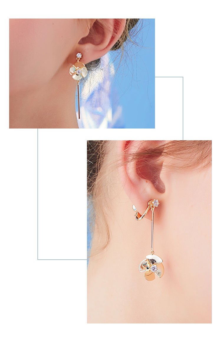 Daily small fresh asymmetrical windmill ear nail earrings no ear hole ear clip female painless daily set-up - dianjiang-