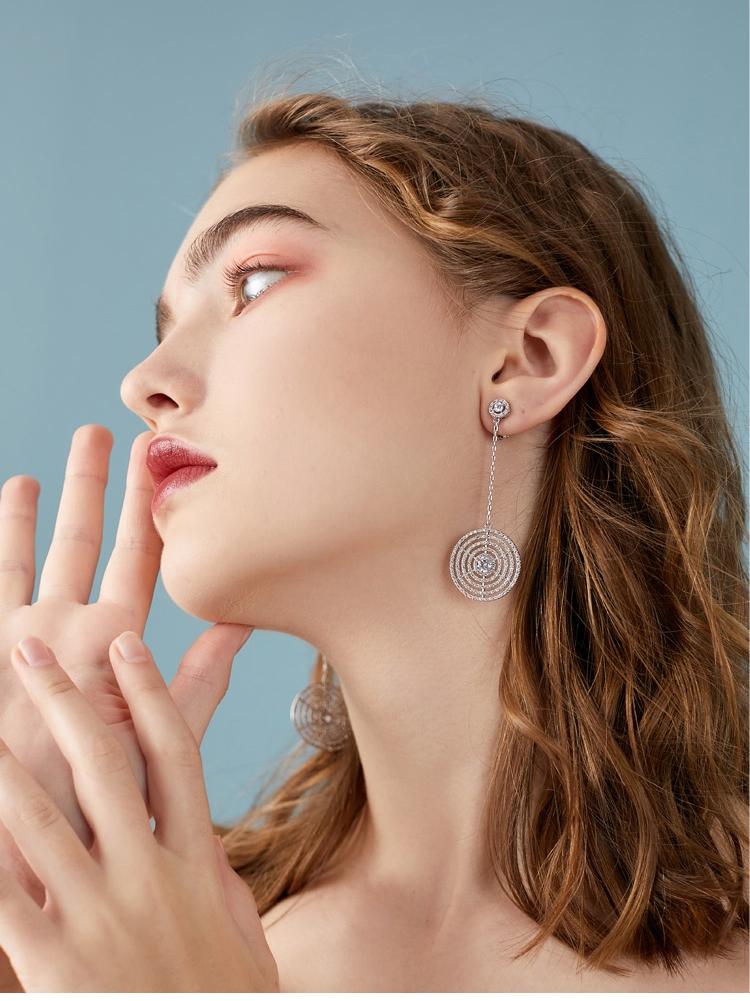 Big name classic long non-picking face-shaped tassel-set diamond disc drop earrings / ear clip painless women boutique - dianjiang-