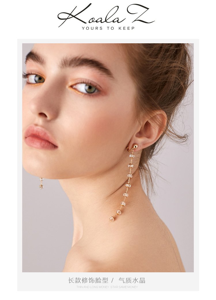 Clearance of the original 49.9 non-refundable lint-free bag long crystal beads tassel earrings ear clip - dianjiang-
