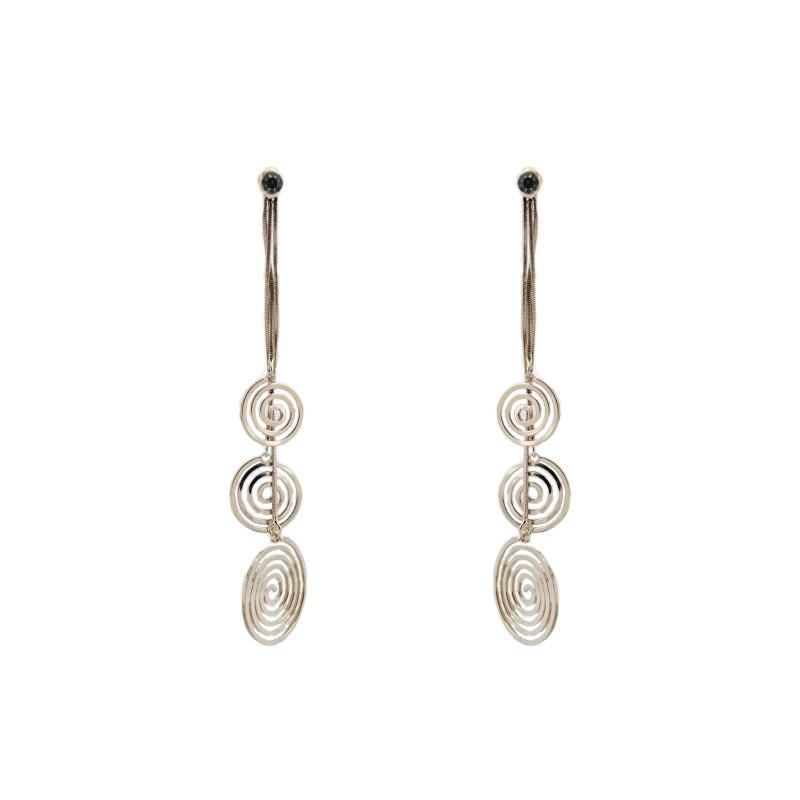 High level air field light titanium gray gold spiral pattern long tassel earring clip type earless female atmospheric design - dianjiang-
