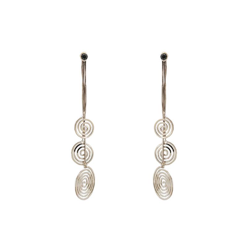 High level air field light titanium gray gold spiral pattern long tassel earring clip type earless female atmospheric design - dianjiang-