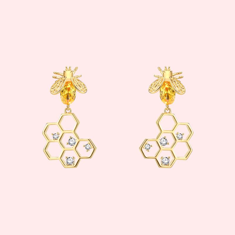 The design feeling is fresh and lovely honeybee honeycomb earrings without earhole earclip female - dianjiang-