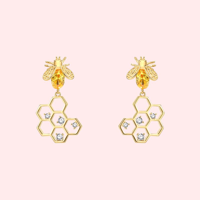 The design feeling is fresh and lovely honeybee honeycomb earrings without earhole earclip female - dianjiang-