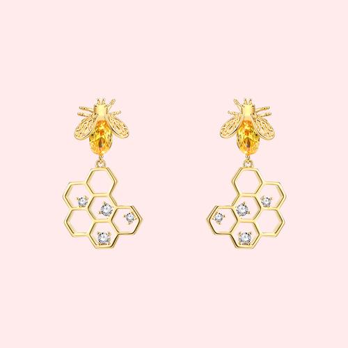 The design feeling is fresh and lovely honeybee honeycomb earrings without earhole earclip female - dianjiang-